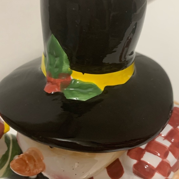 Vintage SNOWMAN Royal Seasons Teapot Red&White Checkered Scarf Red RobinBird - Picture 9 of 13